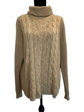 GAP Classic Beige Tan Brown Cable-Knit Turtleneck Sweater long sleeve M